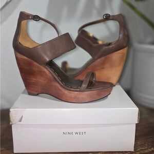 Nine West Chocolate and Tan Wedge Heels